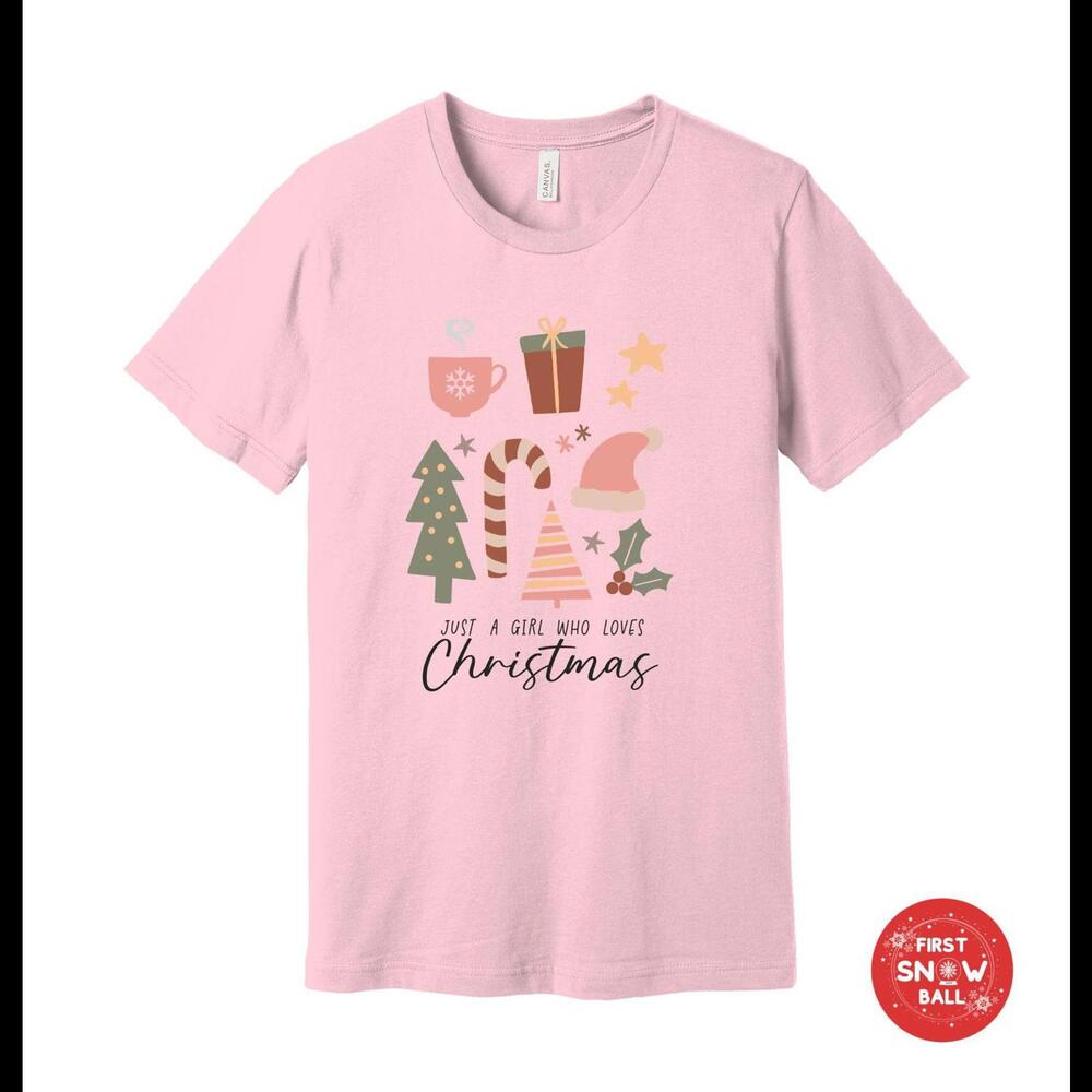 Just a Girl Who Loves Christmas T-shirt, Cute Holiday Icons Graphic Tee